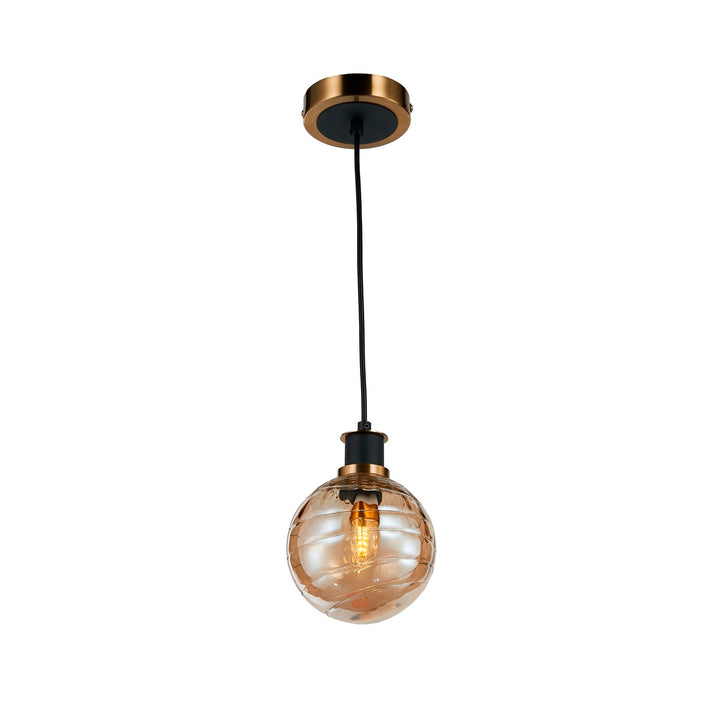 Collection 1-Light Pendant With Amber Glass Black And Brushed Brass