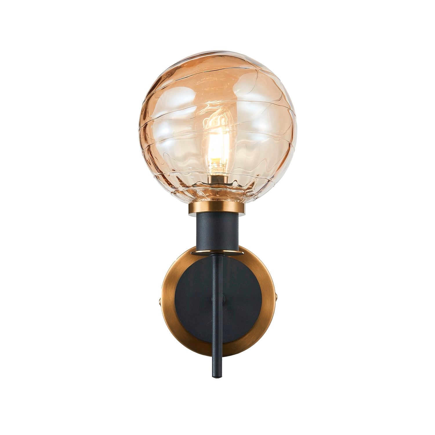 Collection 1-Light Sconce With Amber Glass Black And Brushed Brass