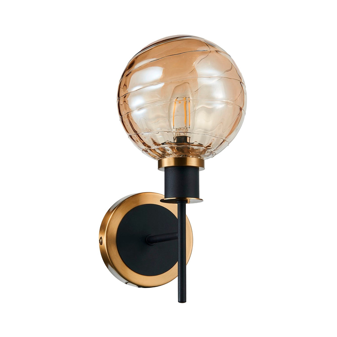 Collection 1-Light Sconce With Amber Glass Black And Brushed Brass