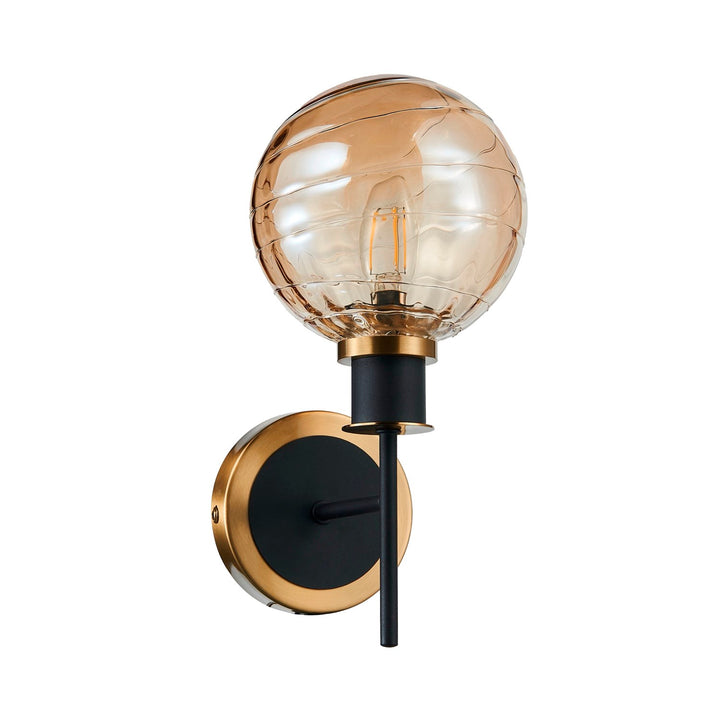 Collection 1-Light Sconce With Amber Glass Black And Brushed Brass