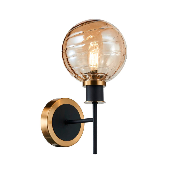 Collection 1-Light Sconce With Amber Glass Black And Brushed Brass
