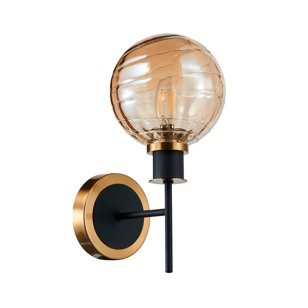 Collection 1-Light Sconce With Amber Glass Black And Brushed Brass