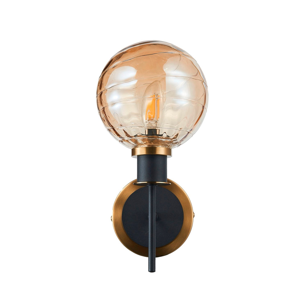 Collection 1-Light Sconce With Amber Glass Black And Brushed Brass
