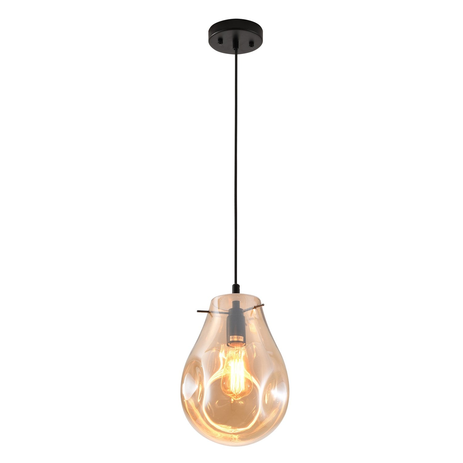 Pendant In Black & Amber Finish by Bethel
