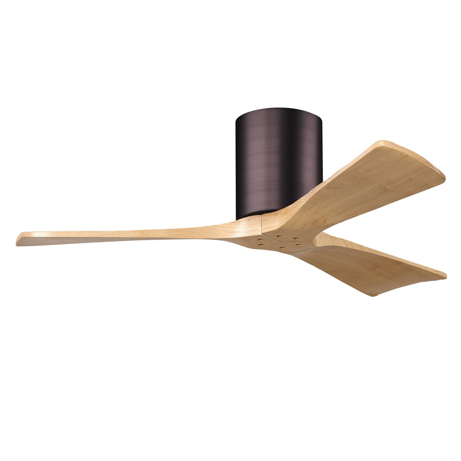 H Three-Blade Flush Mount Paddle Fan In Brushed Brass Finish by Matthews Fan Company