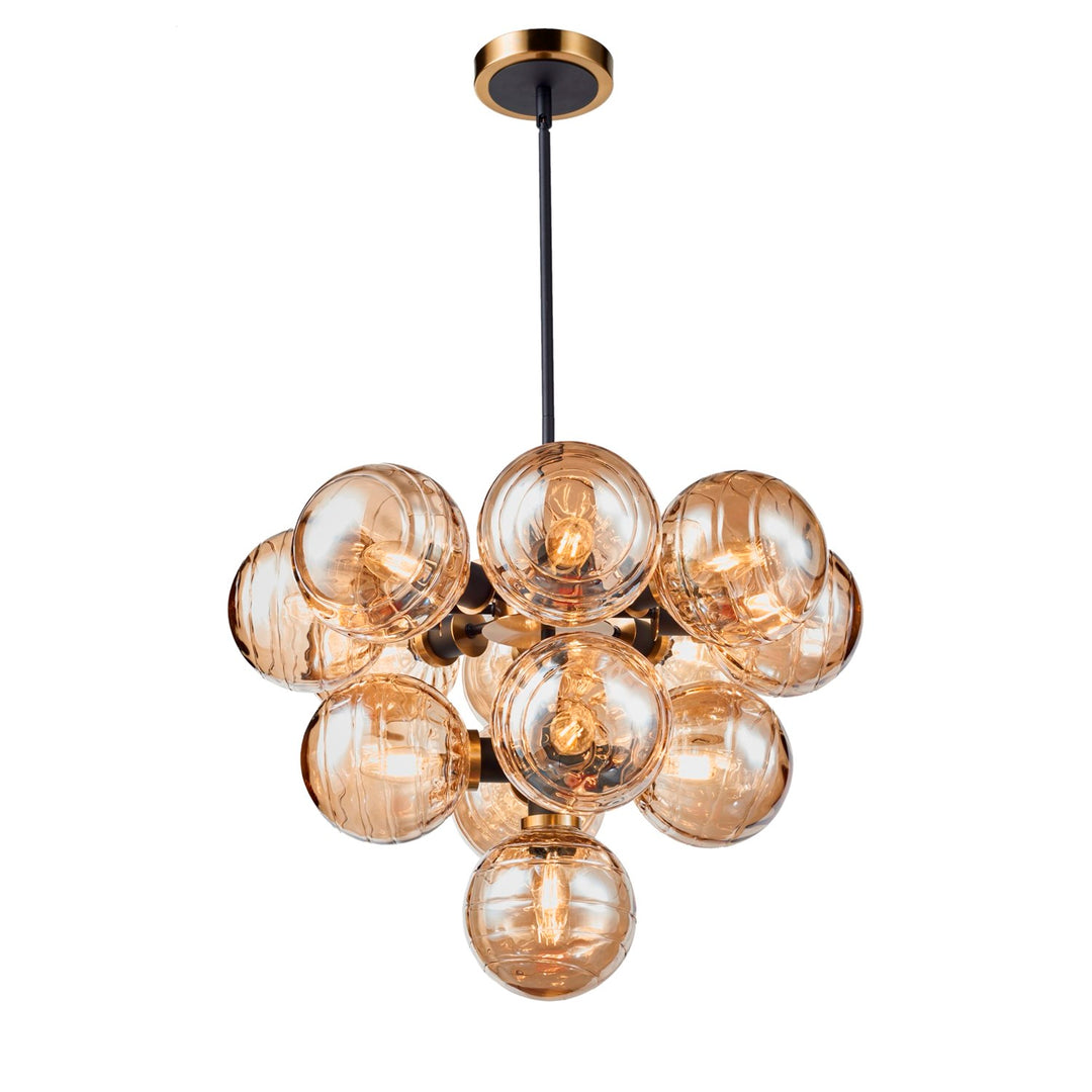 Collection 13-Light Chandelier With Amber Glass Black And Brushed Brass by Artcraft