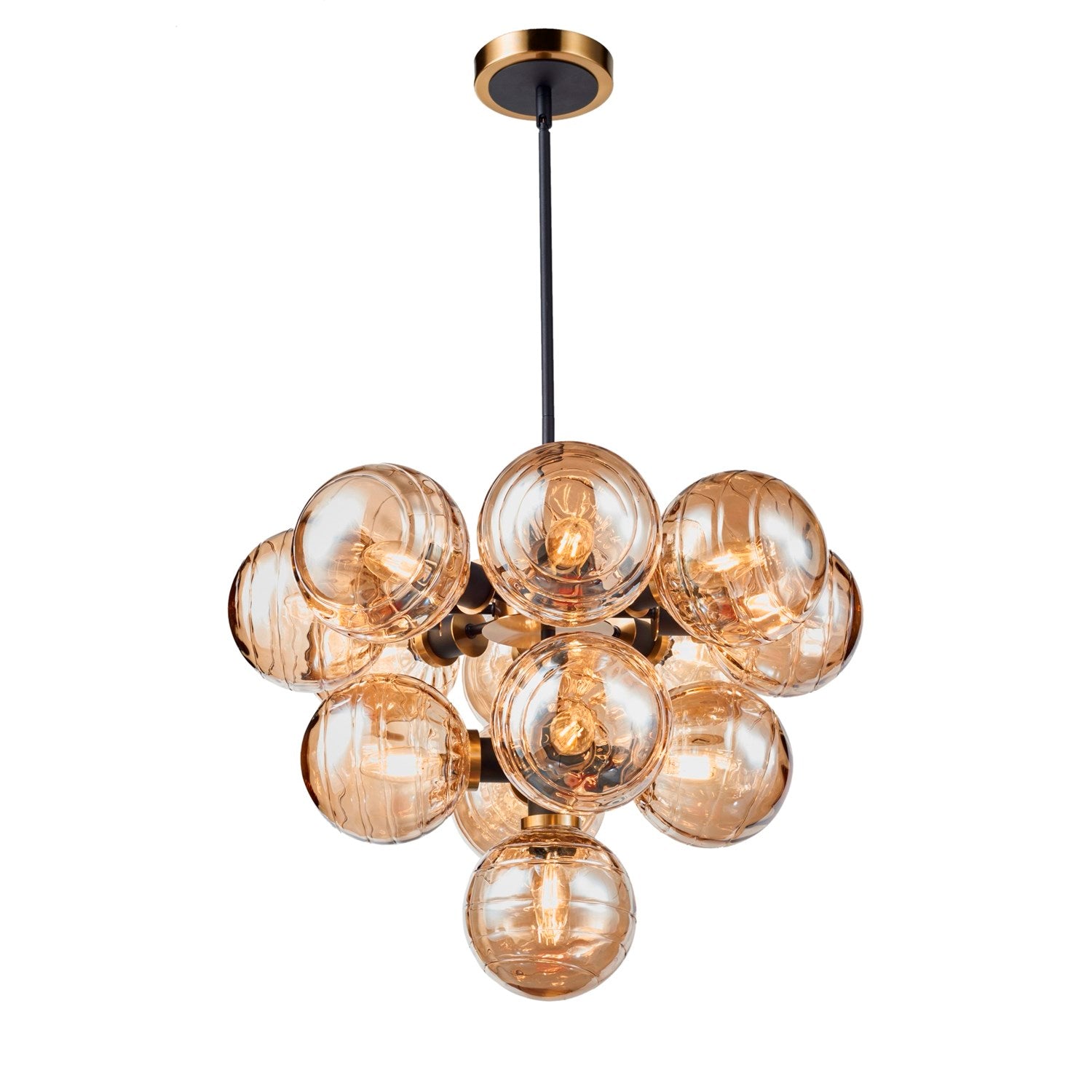 Collection 13-Light Chandelier With Amber Glass Black And Brushed Brass by Artcraft