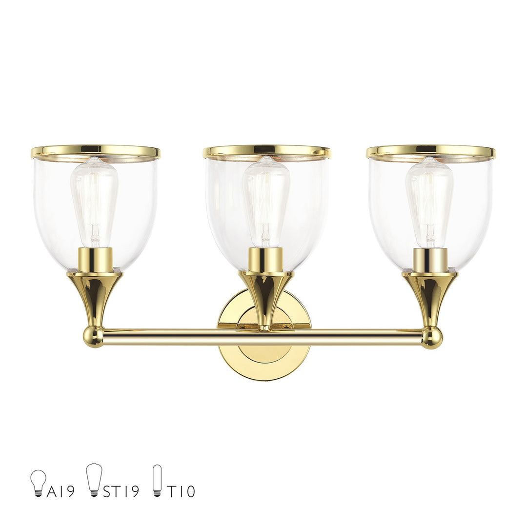 3 Light Polished Brass Vanity Sconce With Mouth Blown Clear Glass by Livex Lighting