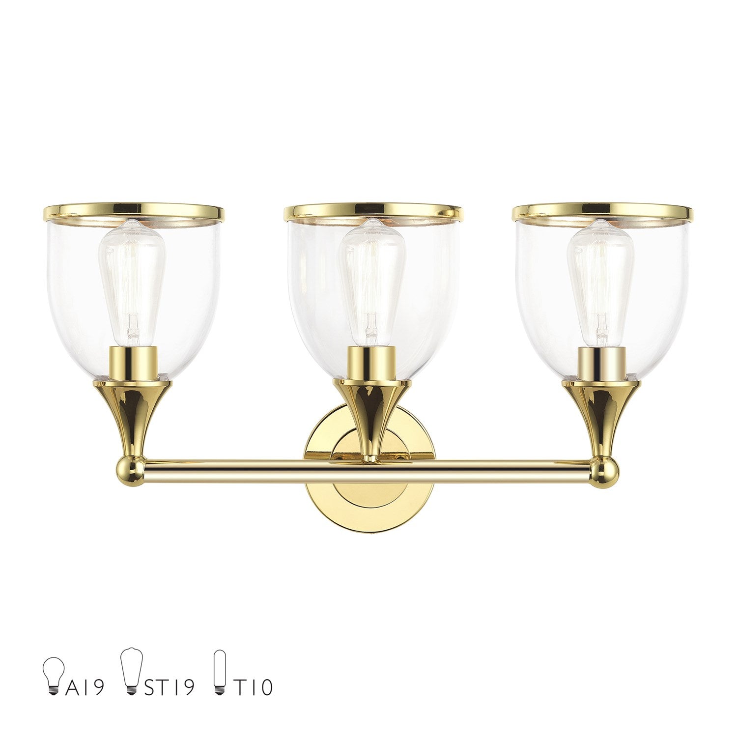 3 Light Polished Brass Vanity Sconce With Mouth Blown Clear Glass by Livex Lighting