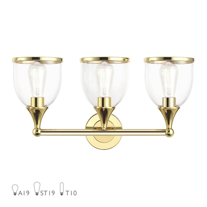 3 Light Polished Brass Vanity Sconce With Mouth Blown Clear Glass by Livex Lighting