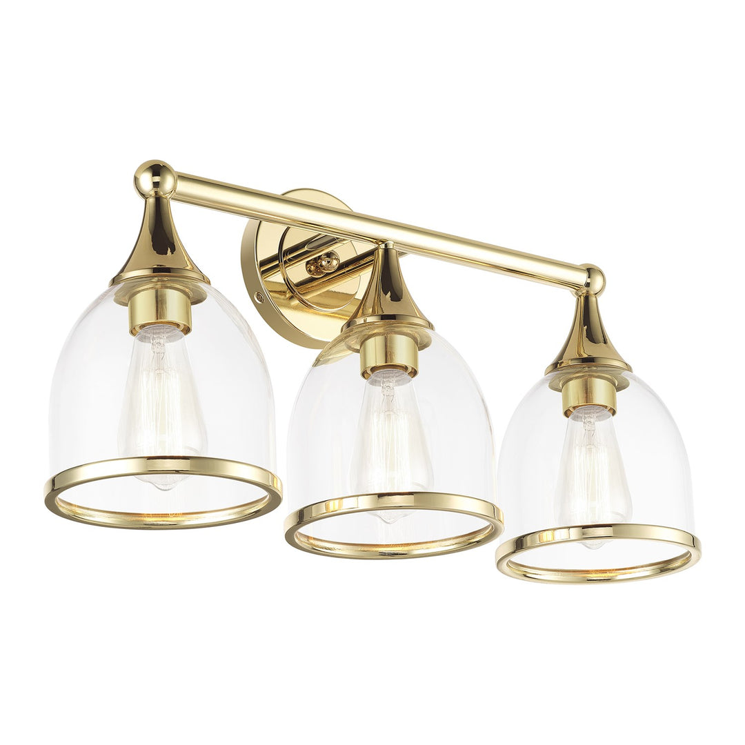 3 Light Polished Brass Vanity Sconce With Mouth Blown Clear Glass
