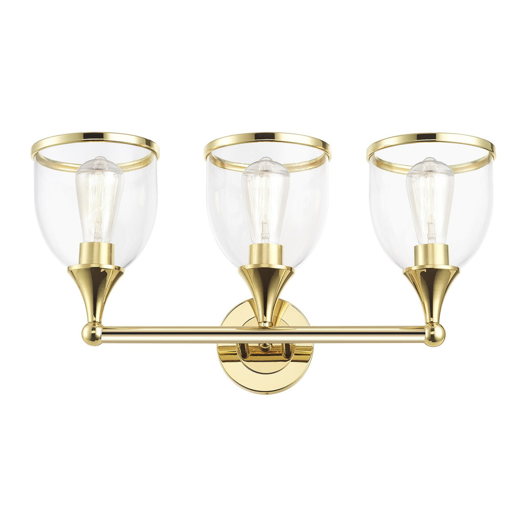 3 Light Polished Brass Vanity Sconce With Mouth Blown Clear Glass