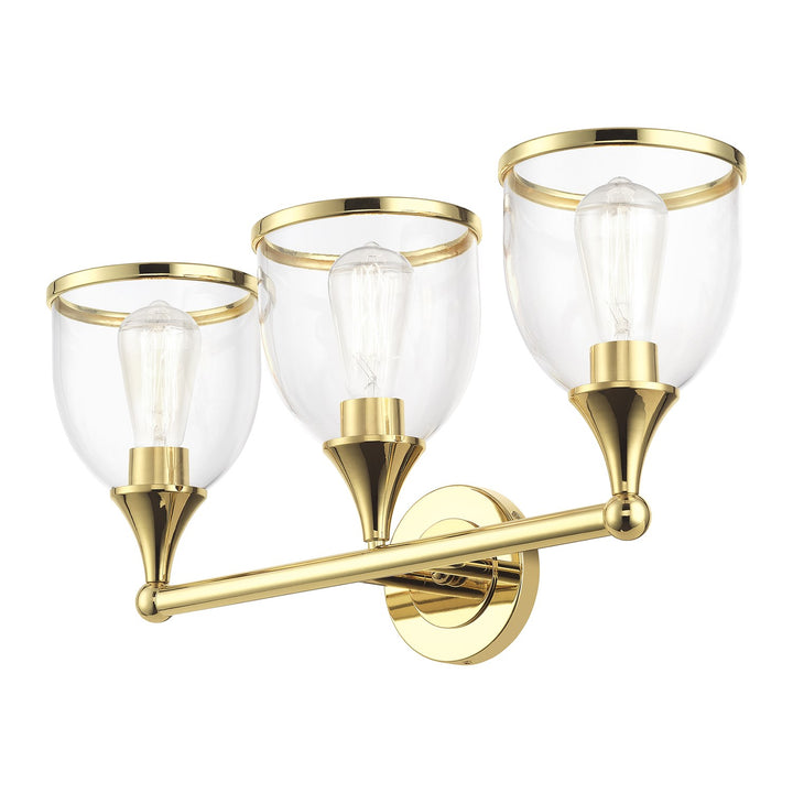 3 Light Polished Brass Vanity Sconce With Mouth Blown Clear Glass