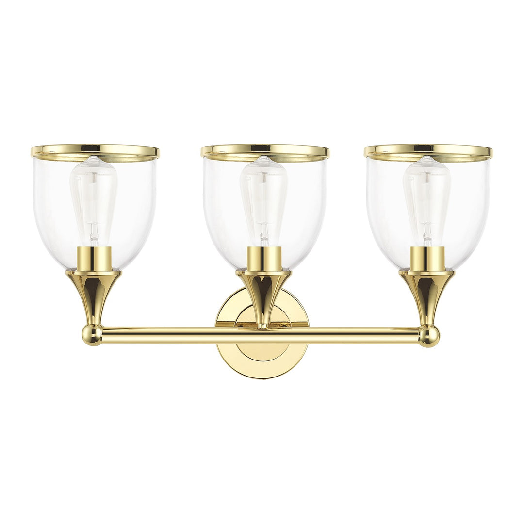 3 Light Polished Brass Vanity Sconce With Mouth Blown Clear Glass