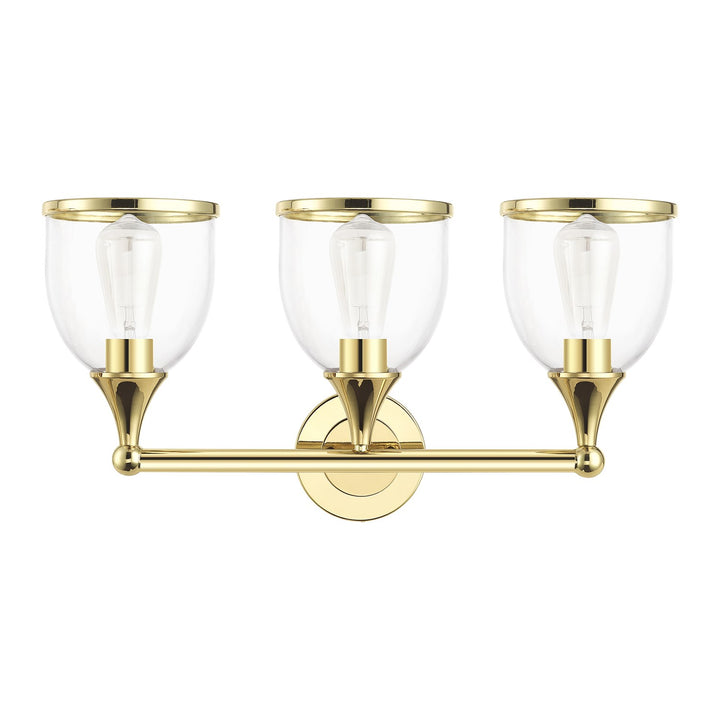 3 Light Polished Brass Vanity Sconce With Mouth Blown Clear Glass