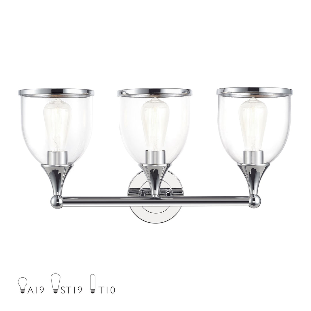 3 Light Polished Chrome Vanity Sconce With Mouth Blown Clear Glass by Livex Lighting