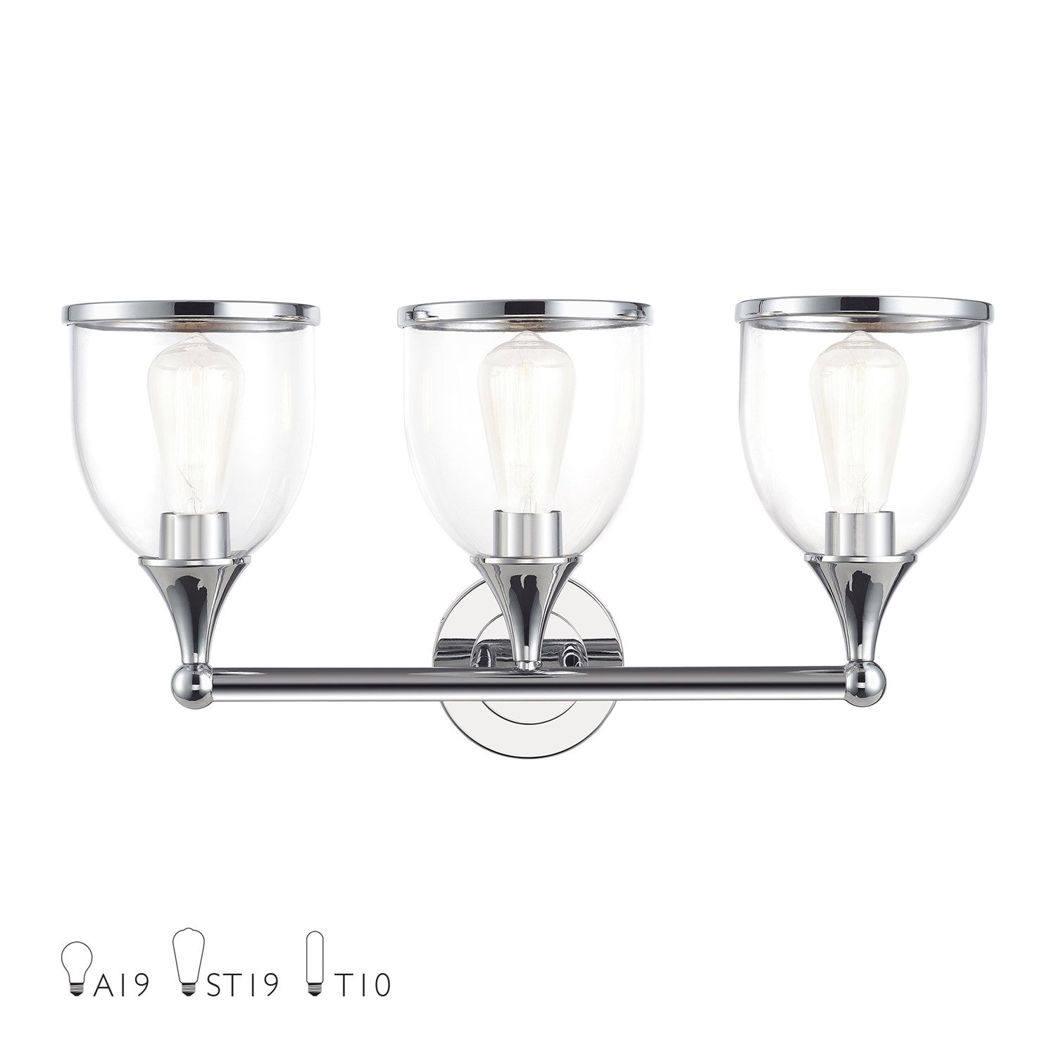 3 Light Polished Chrome Vanity Sconce With Mouth Blown Clear Glass by Livex Lighting