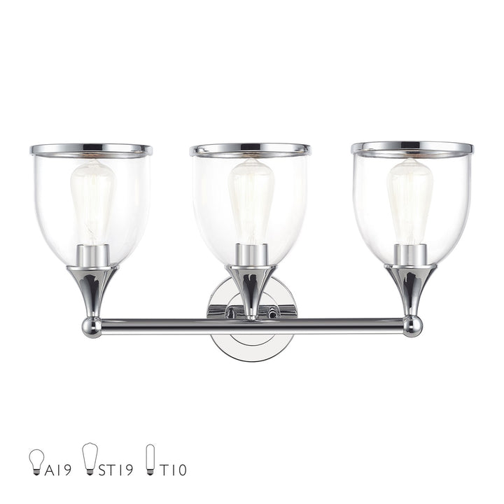 3 Light Polished Chrome Vanity Sconce With Mouth Blown Clear Glass by Livex Lighting