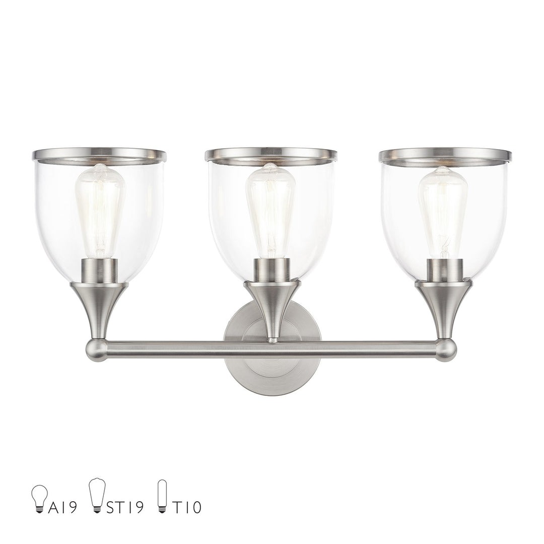 3 Light Brushed Nickel Vanity Sconce With Mouth Blown Clear Glass by Livex Lighting