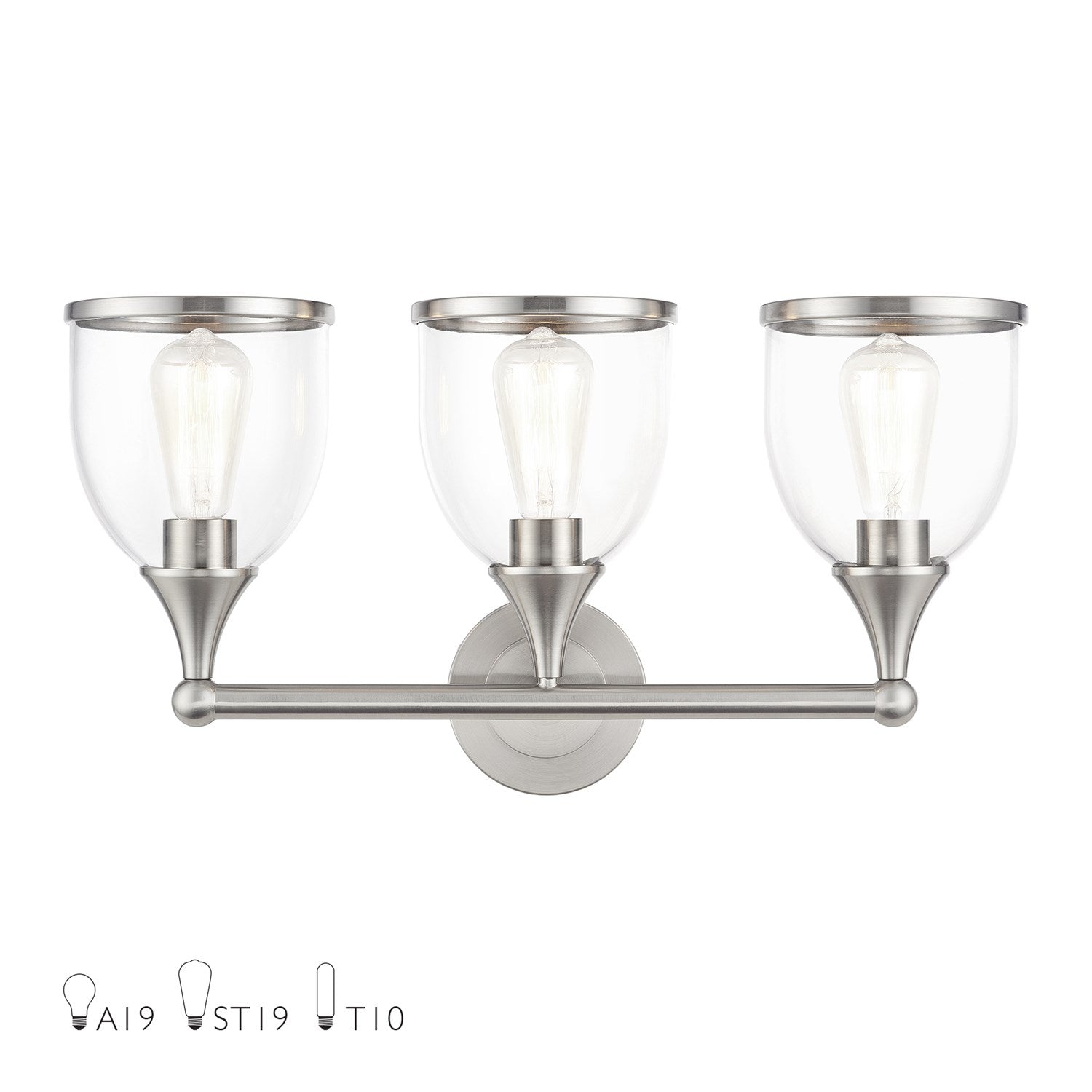 3 Light Brushed Nickel Vanity Sconce With Mouth Blown Clear Glass by Livex Lighting
