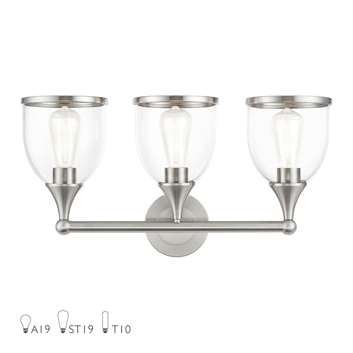 3 Light Brushed Nickel Vanity Sconce With Mouth Blown Clear Glass by Livex Lighting