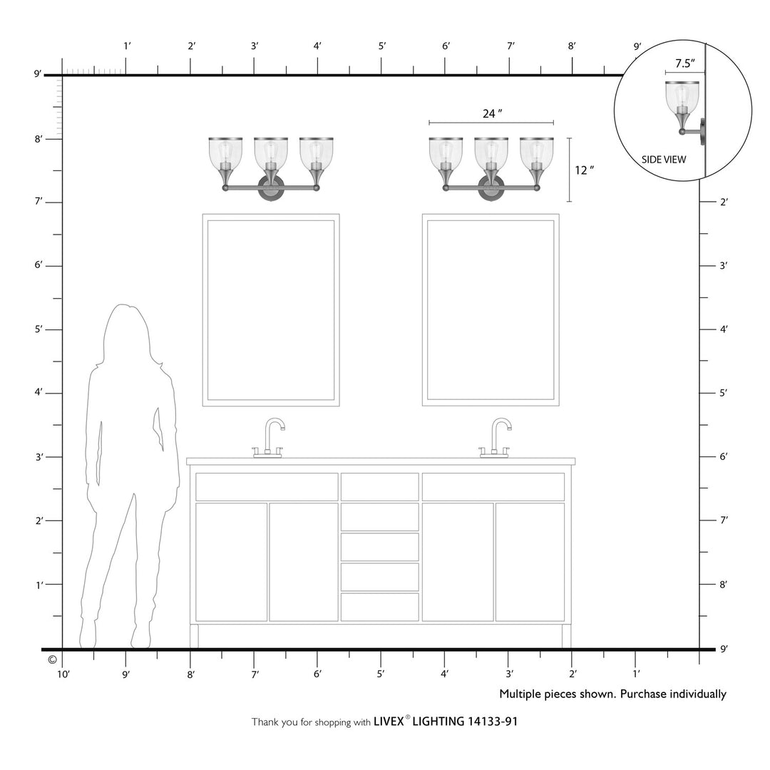 3 Light Brushed Nickel Vanity Sconce With Mouth Blown Clear Glass