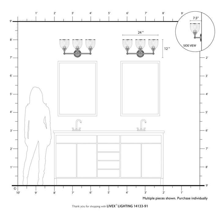 3 Light Brushed Nickel Vanity Sconce With Mouth Blown Clear Glass