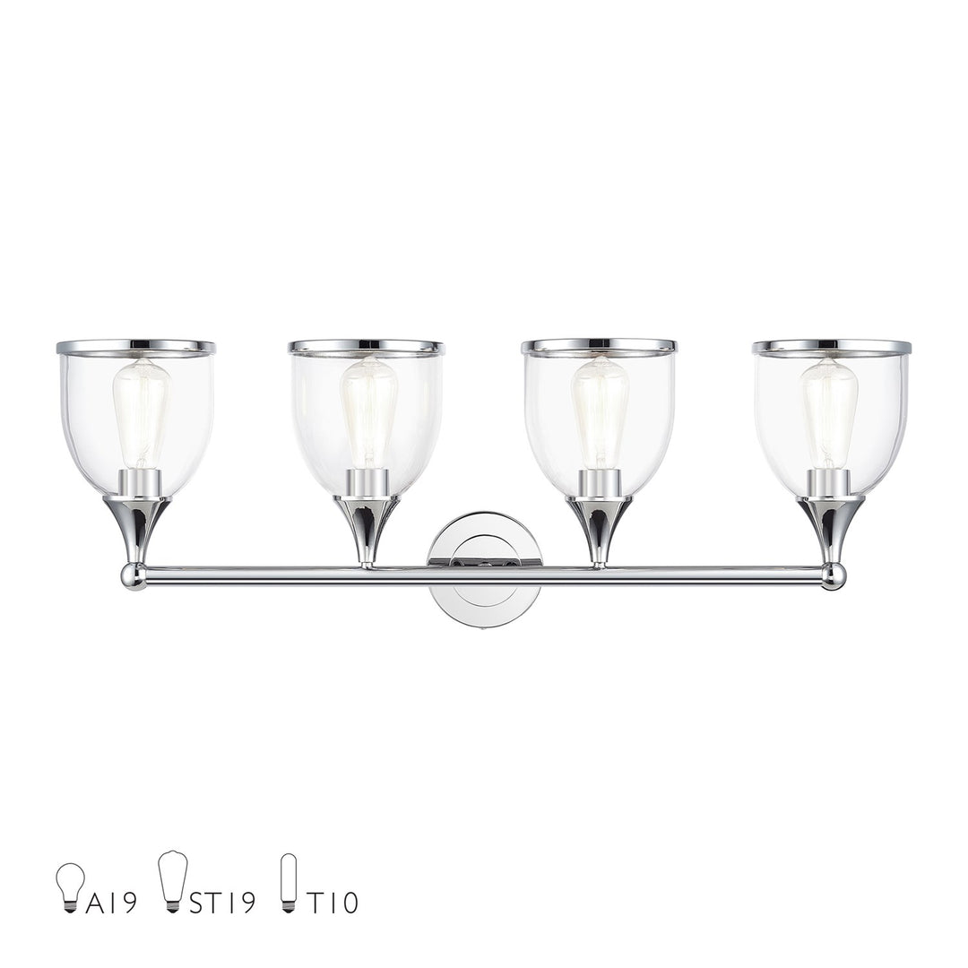 4 Light Polished Chrome Large Vanity Sconce With Mouth Blown Clear Glass by Livex Lighting