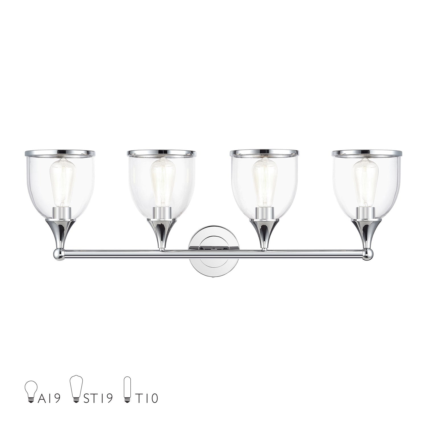 4 Light Polished Chrome Large Vanity Sconce With Mouth Blown Clear Glass by Livex Lighting