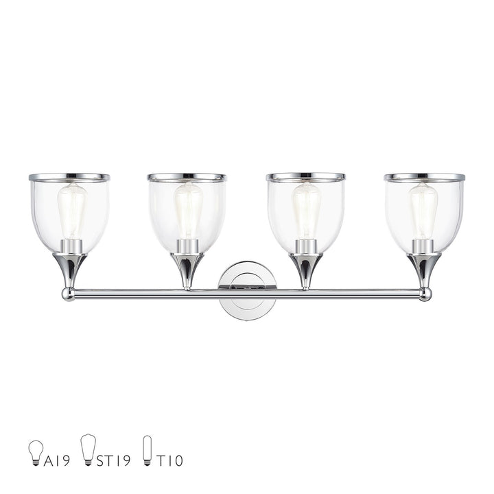 4 Light Polished Chrome Large Vanity Sconce With Mouth Blown Clear Glass by Livex Lighting