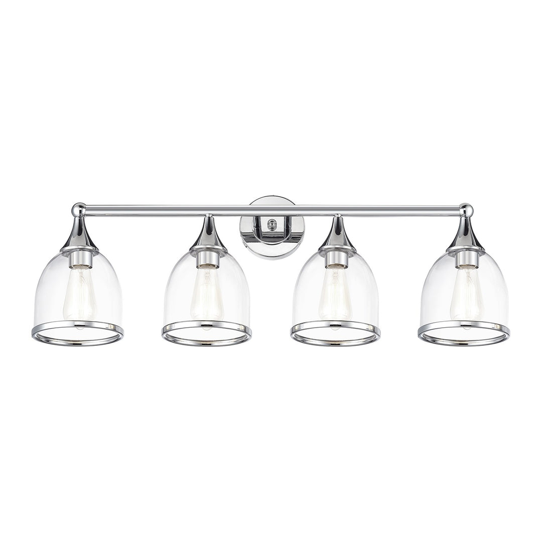 4 Light Polished Chrome Large Vanity Sconce With Mouth Blown Clear Glass