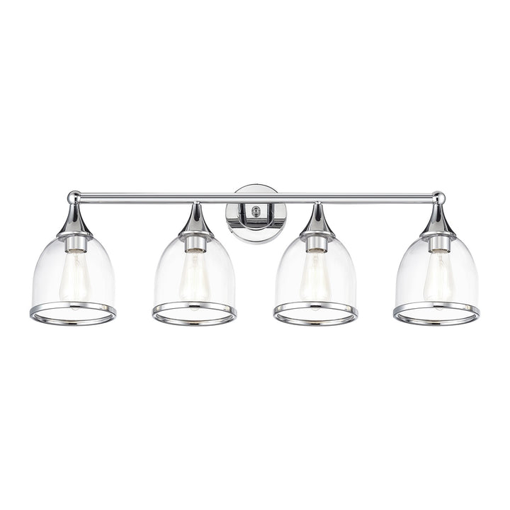 4 Light Polished Chrome Large Vanity Sconce With Mouth Blown Clear Glass