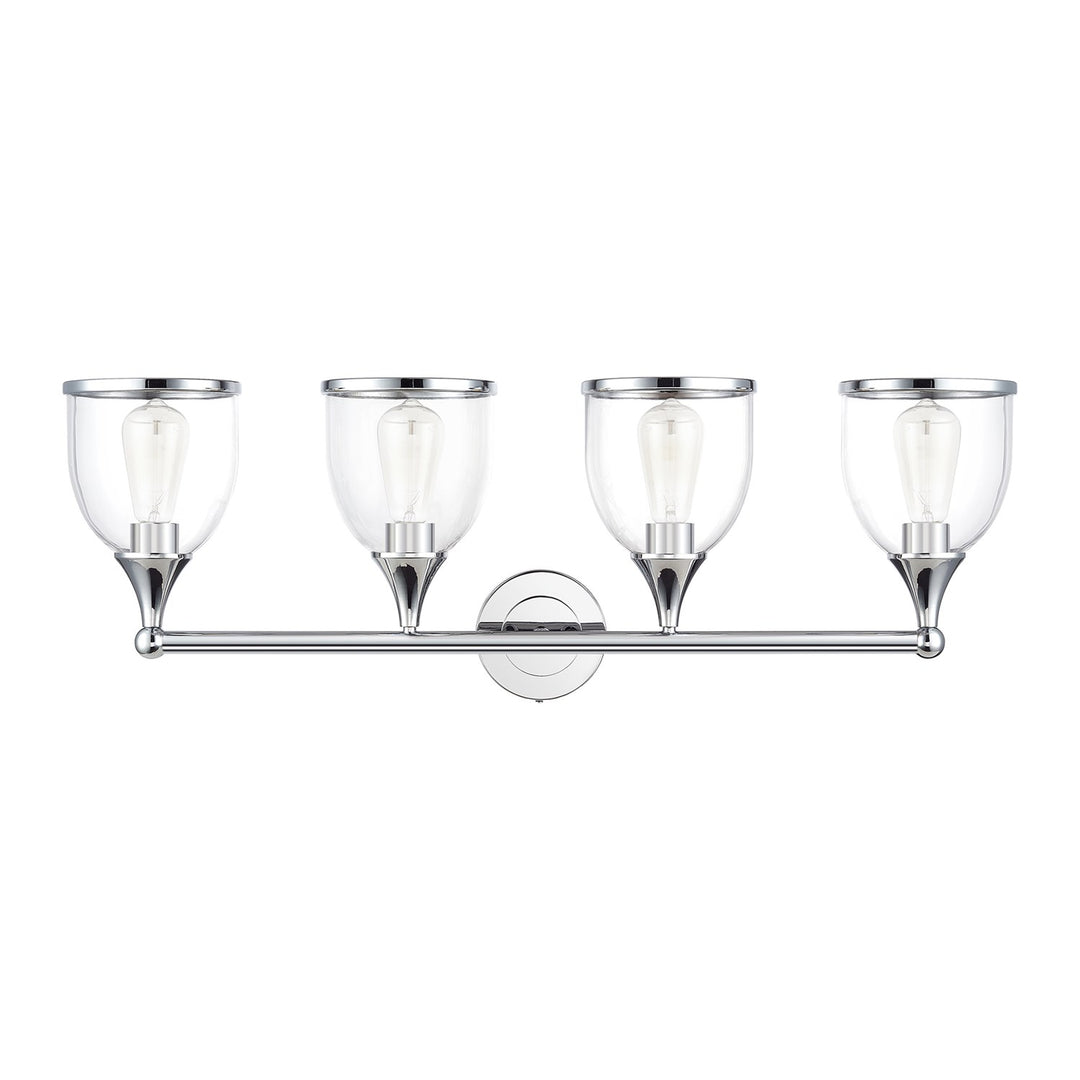 4 Light Polished Chrome Large Vanity Sconce With Mouth Blown Clear Glass