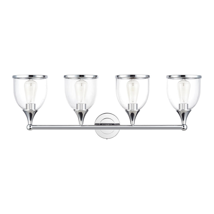 4 Light Polished Chrome Large Vanity Sconce With Mouth Blown Clear Glass