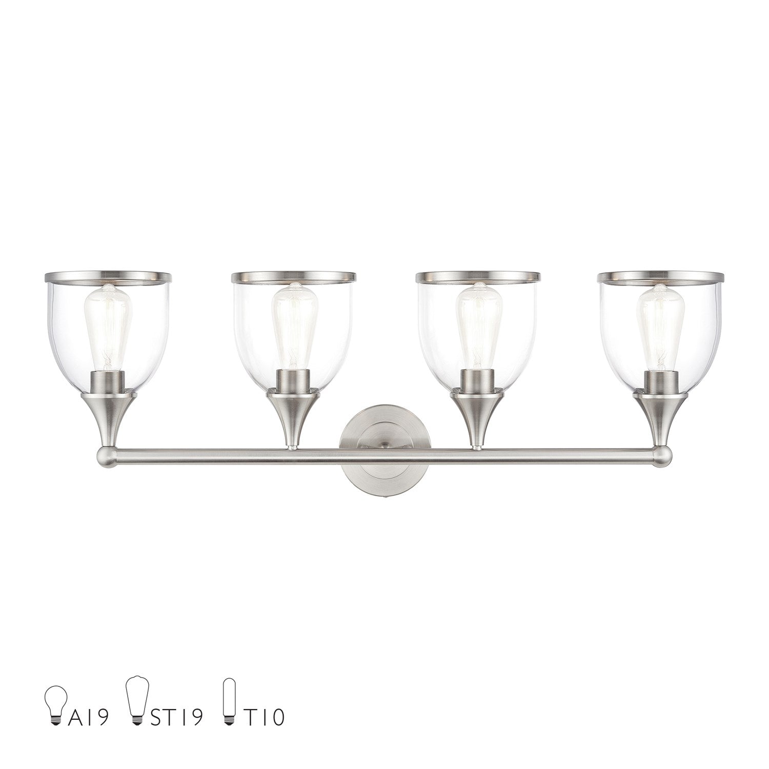 4 Light Brushed Nickel Large Vanity Sconce With Mouth Blown Clear Glass by Livex Lighting