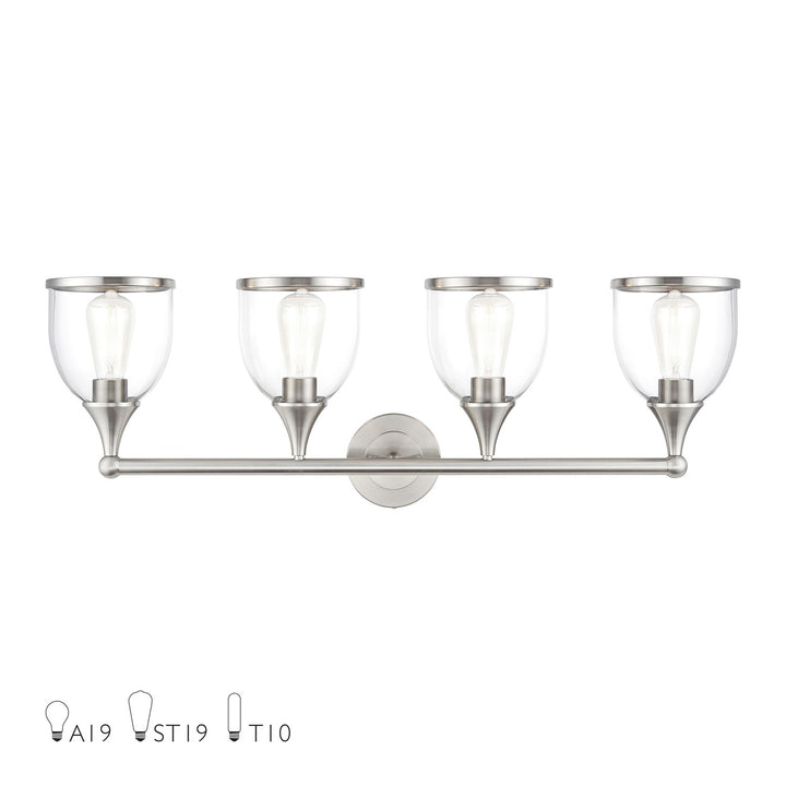 4 Light Brushed Nickel Large Vanity Sconce With Mouth Blown Clear Glass by Livex Lighting