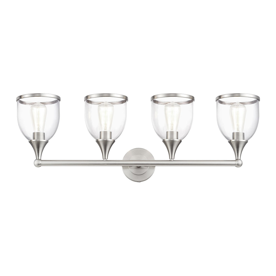 4 Light Brushed Nickel Large Vanity Sconce With Mouth Blown Clear Glass