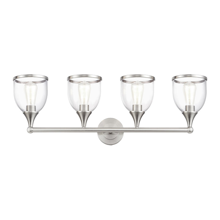 4 Light Brushed Nickel Large Vanity Sconce With Mouth Blown Clear Glass