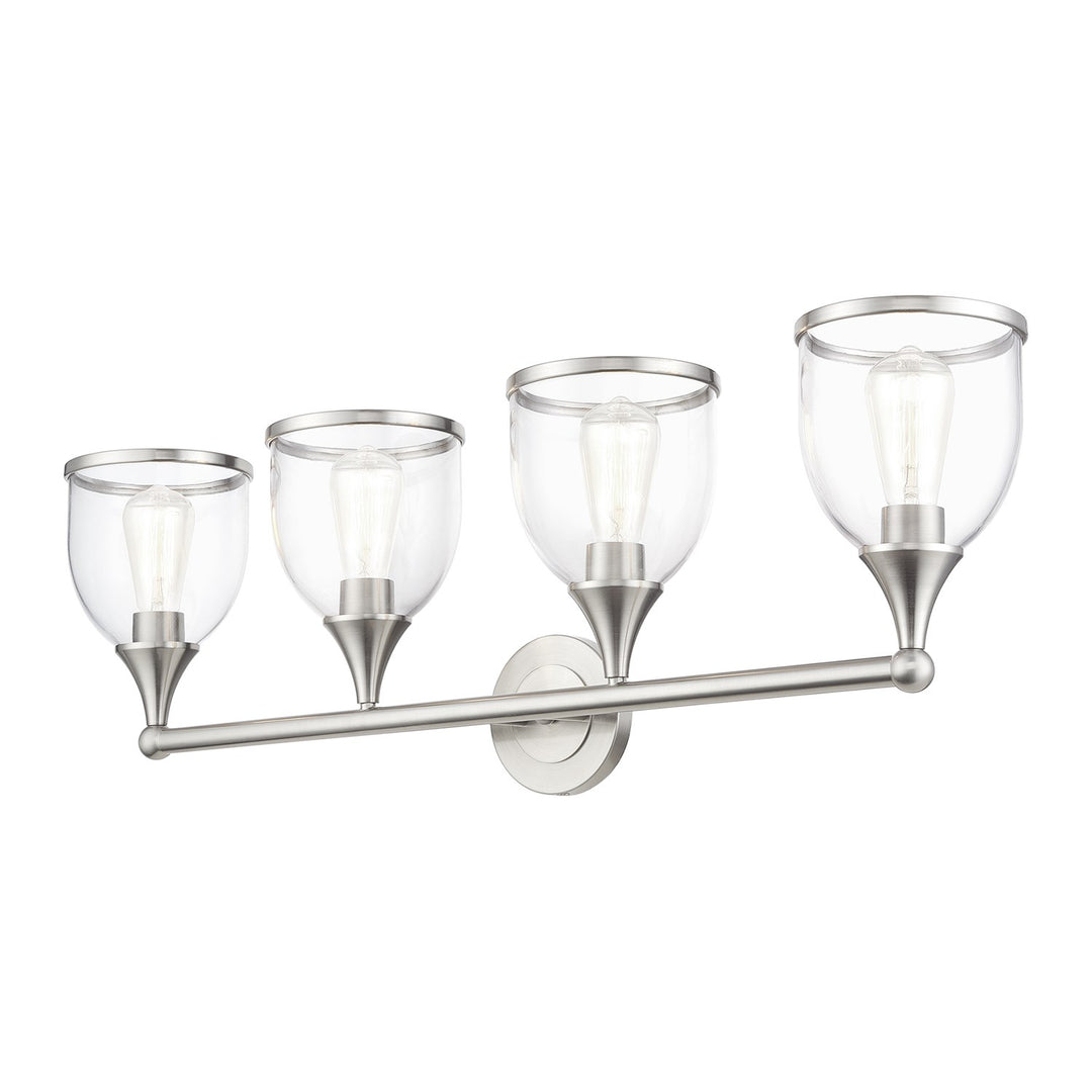 4 Light Brushed Nickel Large Vanity Sconce With Mouth Blown Clear Glass