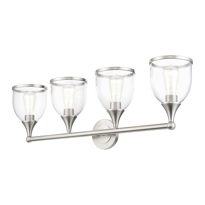4 Light Brushed Nickel Large Vanity Sconce With Mouth Blown Clear Glass
