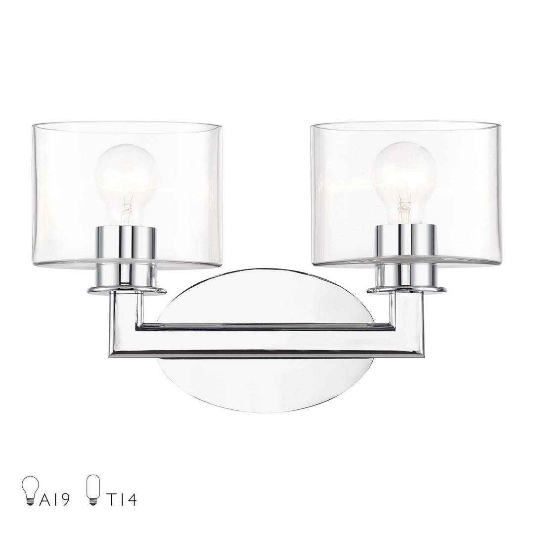 2 Light Polished Chrome Vanity Sconce With Mouth Blown Clear Glass by Livex Lighting