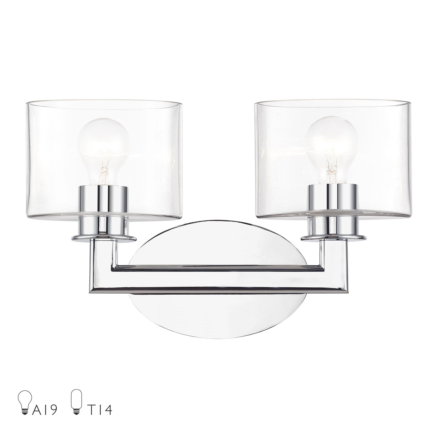 2 Light Polished Chrome Vanity Sconce With Mouth Blown Clear Glass by Livex Lighting