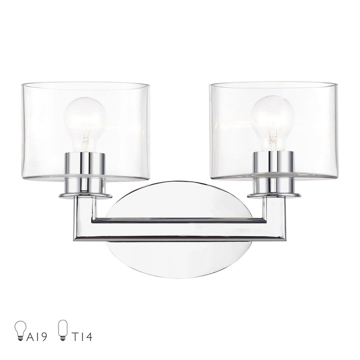 2 Light Polished Chrome Vanity Sconce With Mouth Blown Clear Glass by Livex Lighting