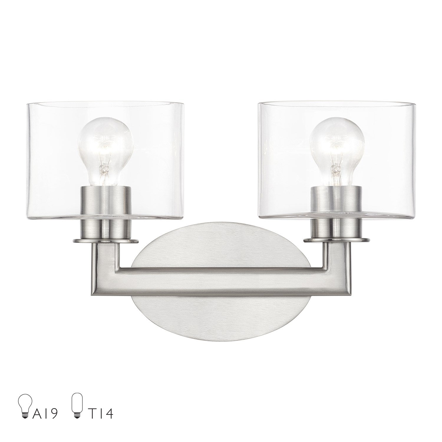 2 Light Brushed Nickel Vanity Sconce With Mouth Blown Clear Glass by Livex Lighting