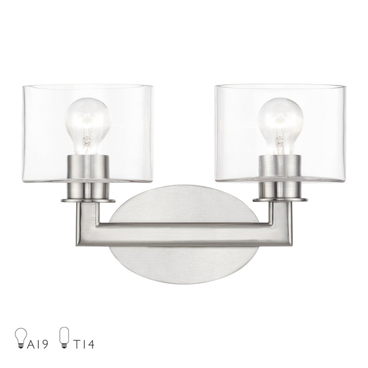 2 Light Brushed Nickel Vanity Sconce With Mouth Blown Clear Glass by Livex Lighting