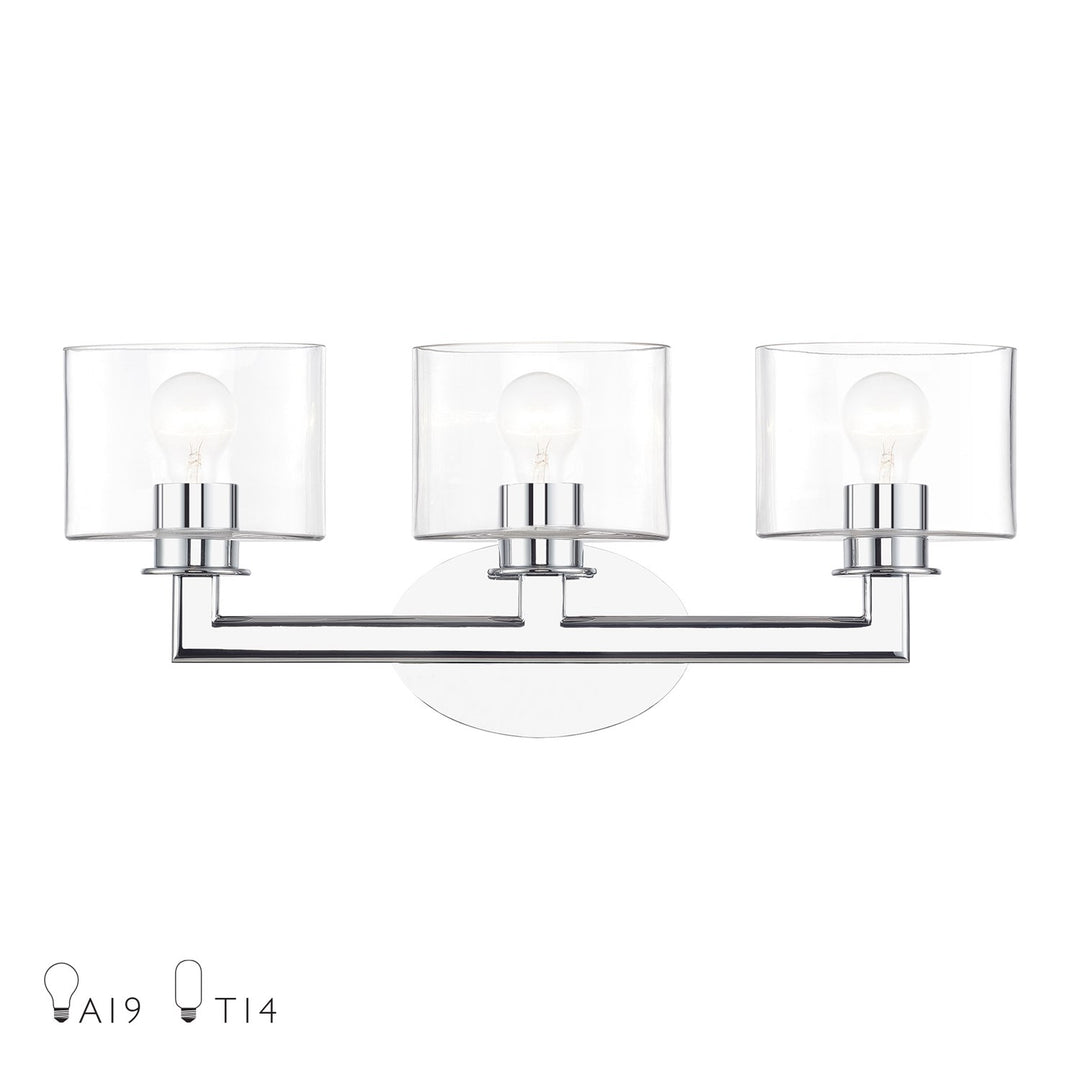 3 Light Polished Chrome Vanity Sconce With Mouth Blown Clear Glass by Livex Lighting