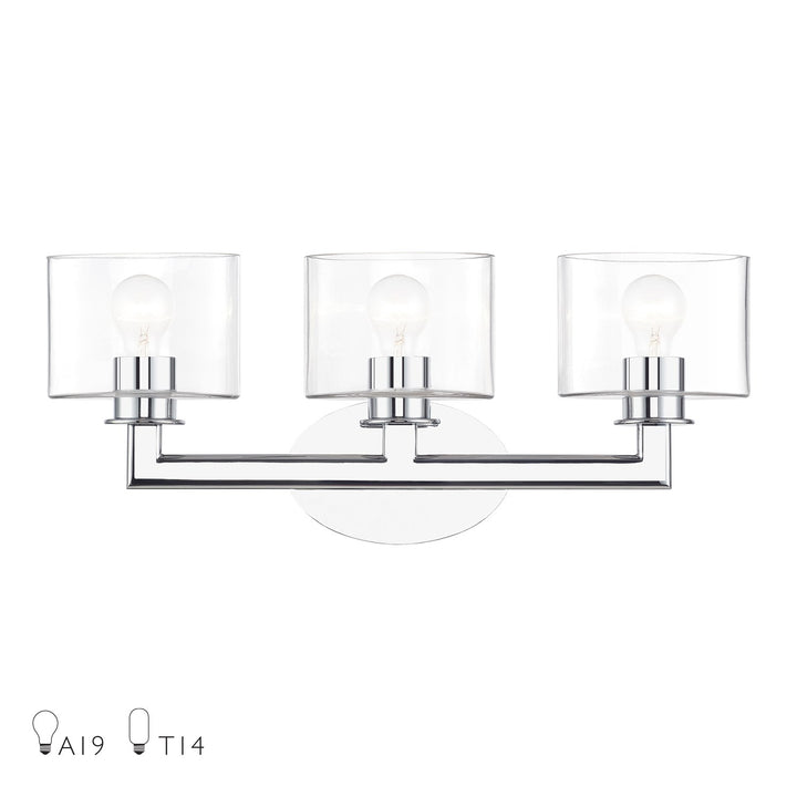 3 Light Polished Chrome Vanity Sconce With Mouth Blown Clear Glass by Livex Lighting