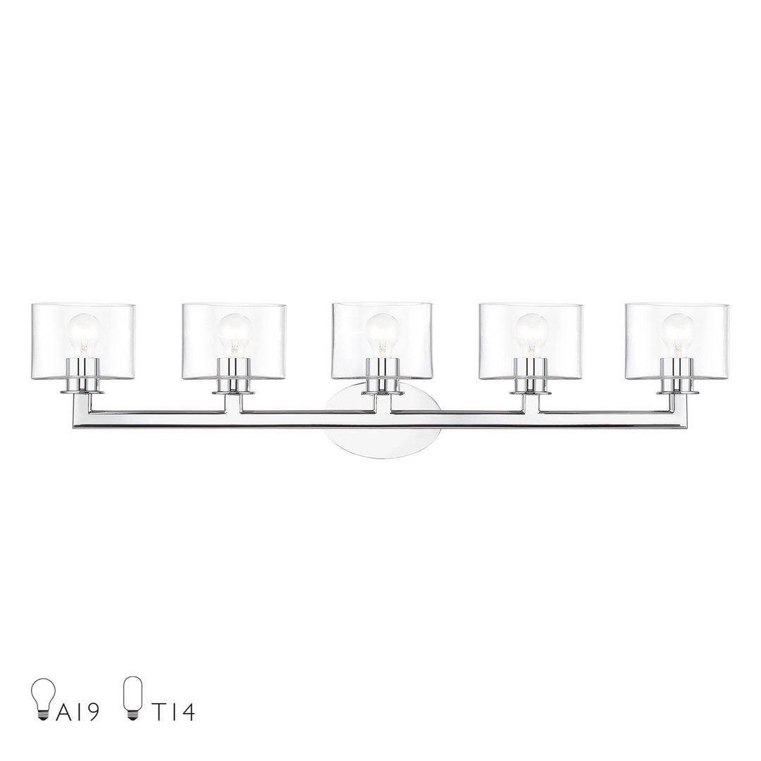 5 Light Polished Chrome Extra Large Vanity Sconce With Mouth Blown Clear Glass by Livex Lighting