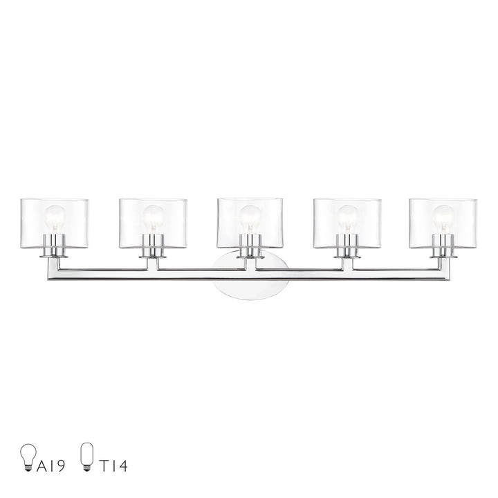 5 Light Polished Chrome Extra Large Vanity Sconce With Mouth Blown Clear Glass by Livex Lighting