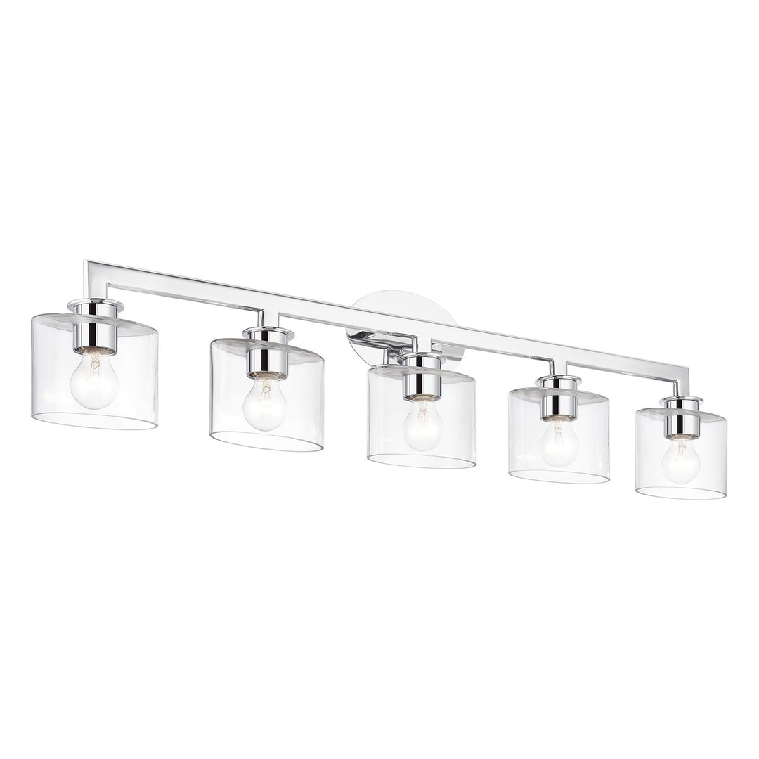 5 Light Polished Chrome Extra Large Vanity Sconce With Mouth Blown Clear Glass